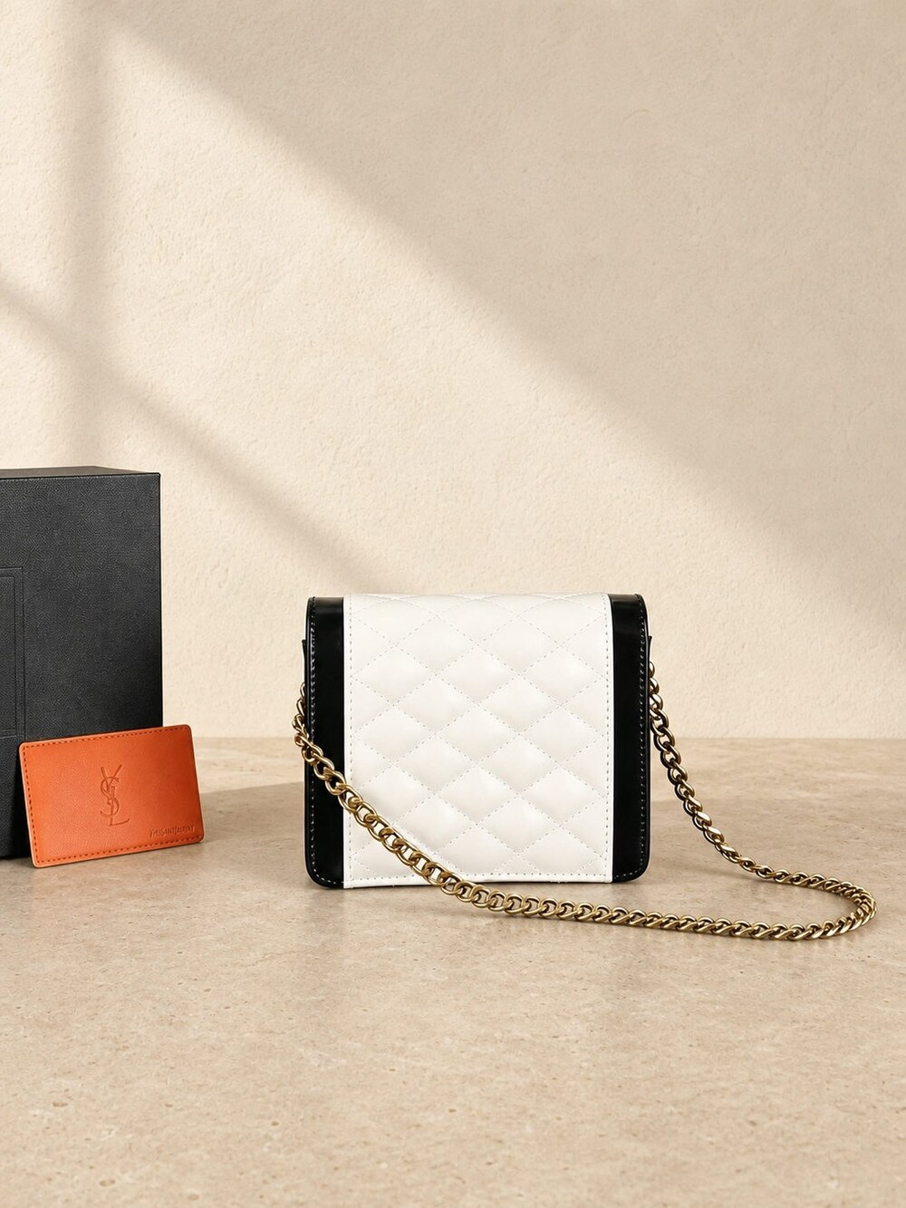 Yves Saint Laurent Gaby Mini Black and White Quilted Chain Bag - Picture 6 of 7